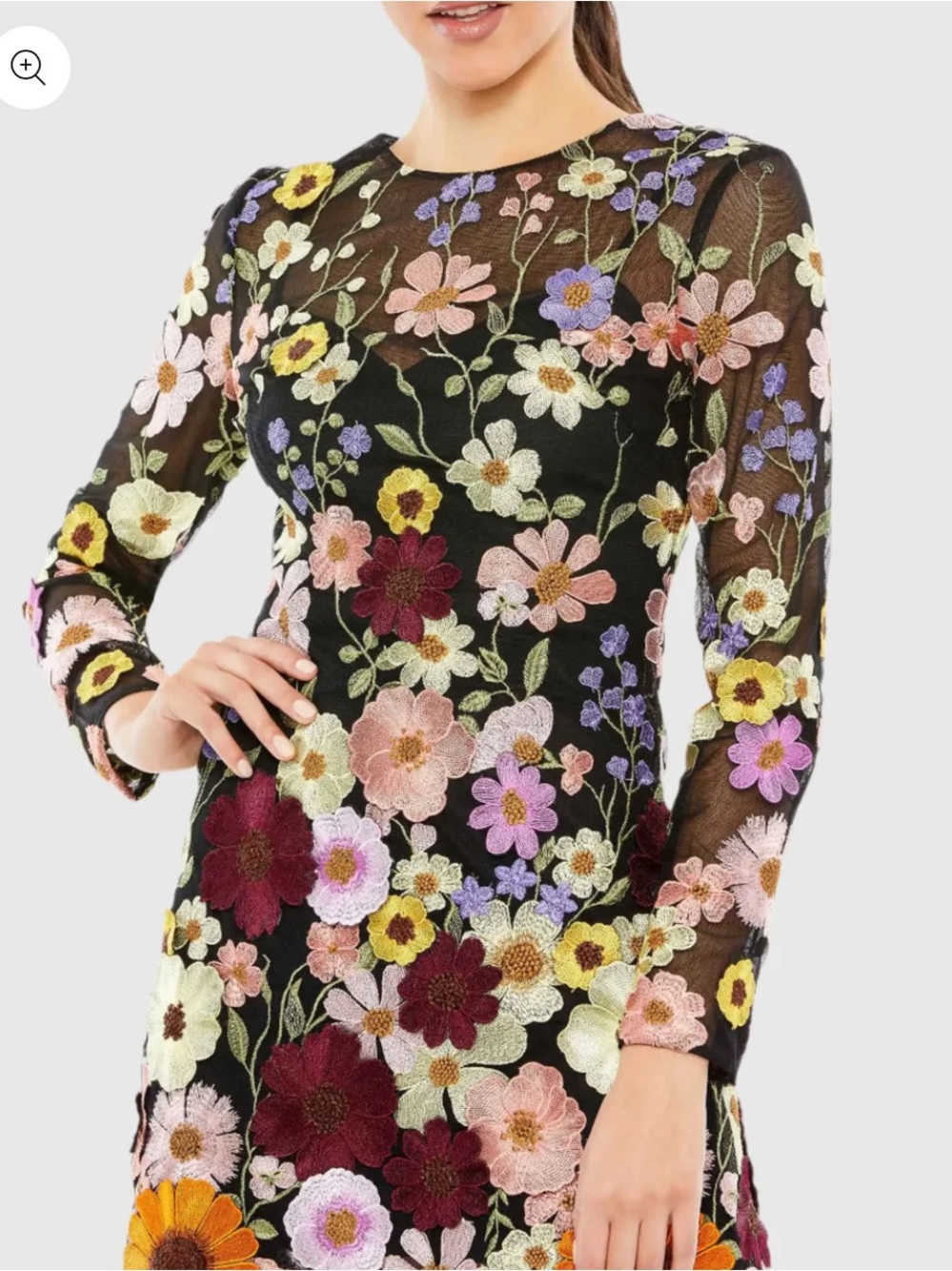 Mac Duggal Black Floral Embroidered Dress 4 NWT